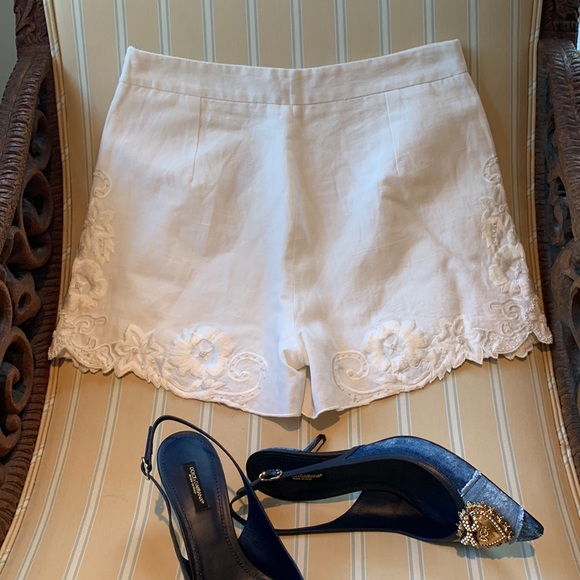 INTERMIX KAYLA EMBROIDERED WHITE COTTON LINEN BLEND SHORTS FULLY LINED SIZE 4 - Picture 10 of 16